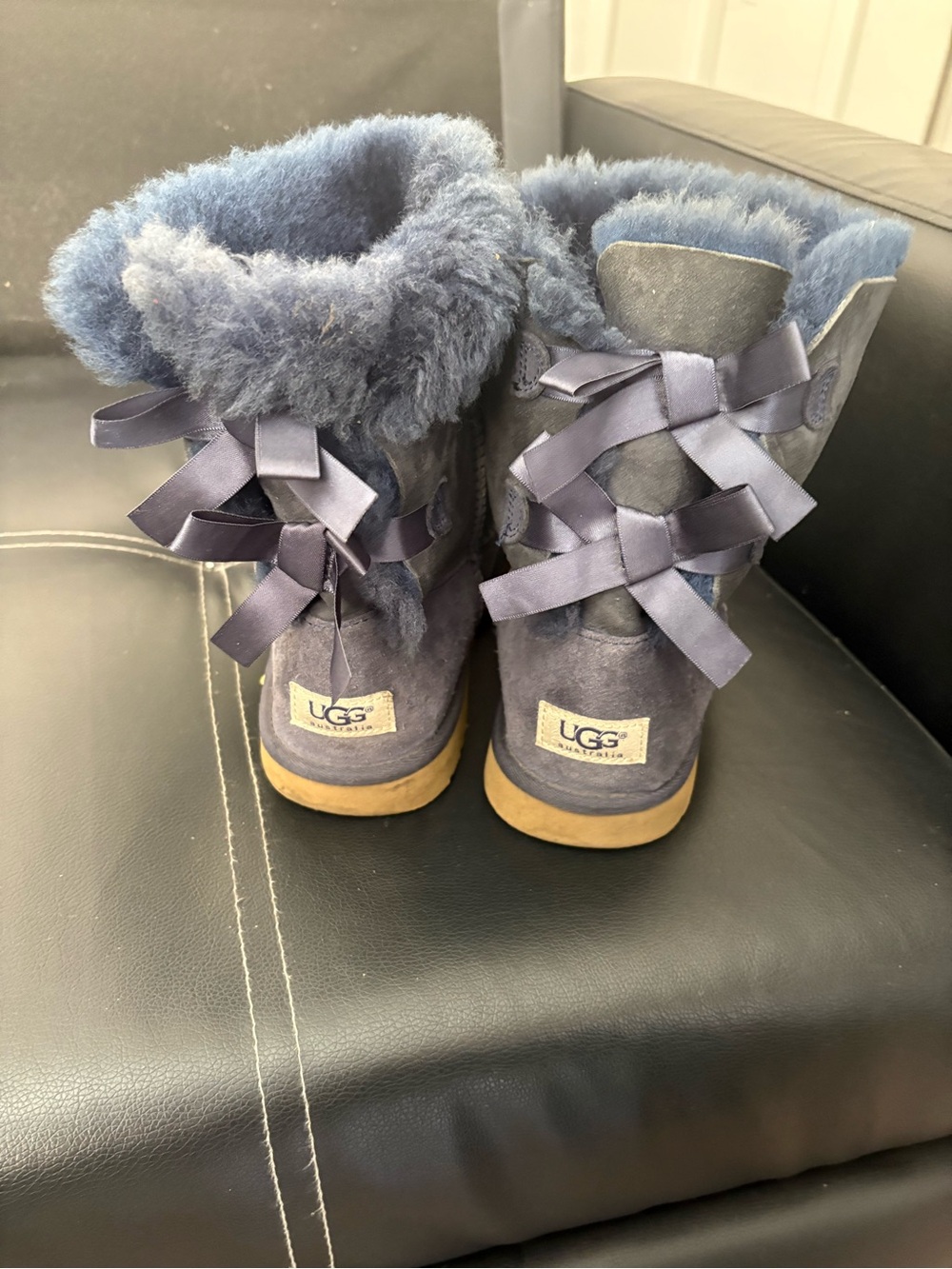 UGG Navy Blue Sheepskin Ribbon Back Boots